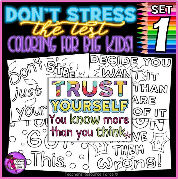 Growth Mindset Colouring Pages / Posters: Don’t Stress The Test 1